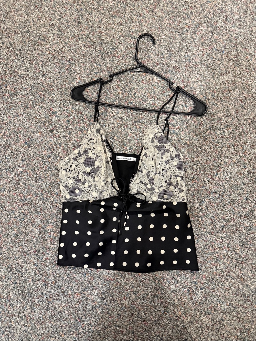 Abercrombie Bella Tie-Front Cami Lace & Polka Dot- Black/White